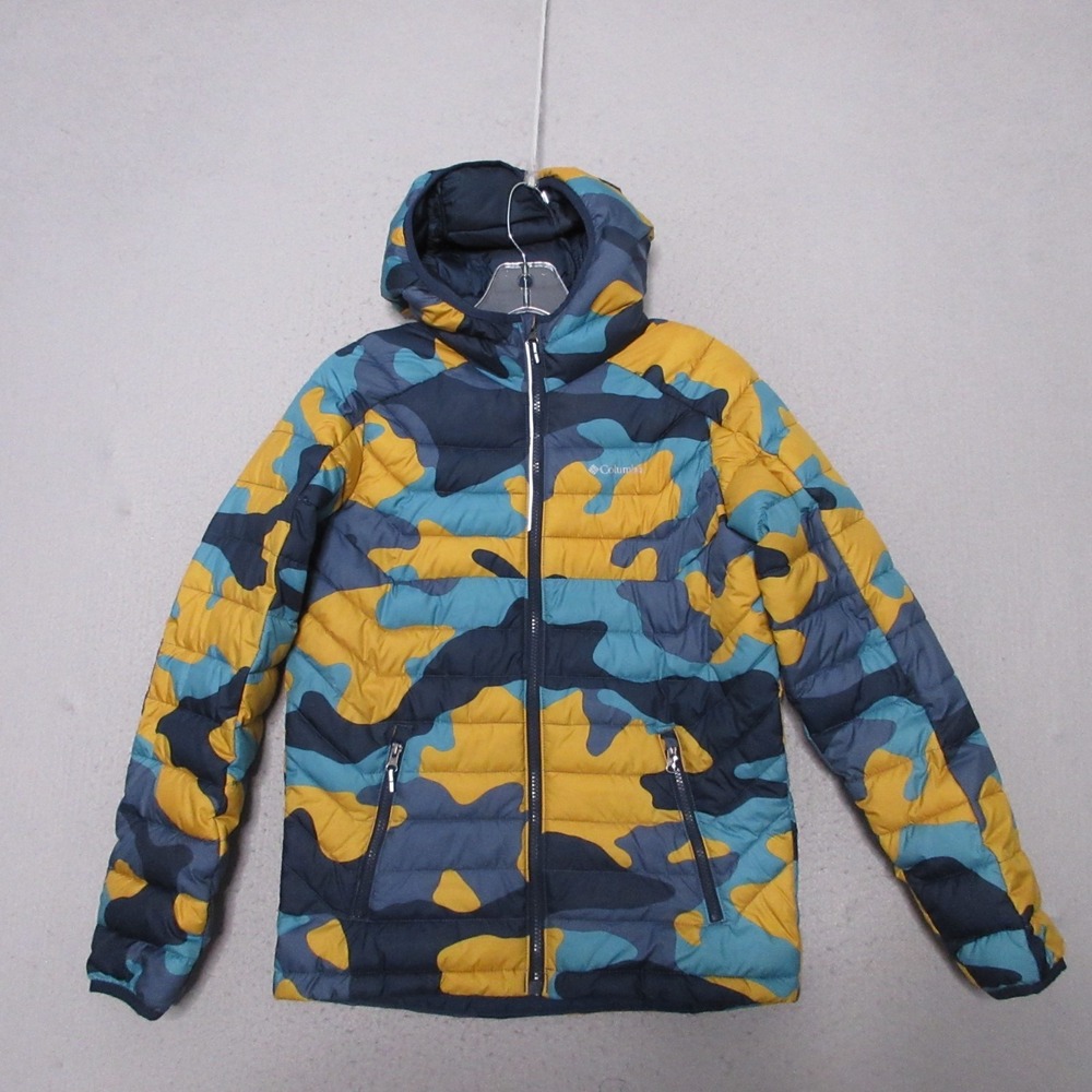 Columbia Jacket Large Unisex Camo Blue Yellow Omni Heat Reflective Technology